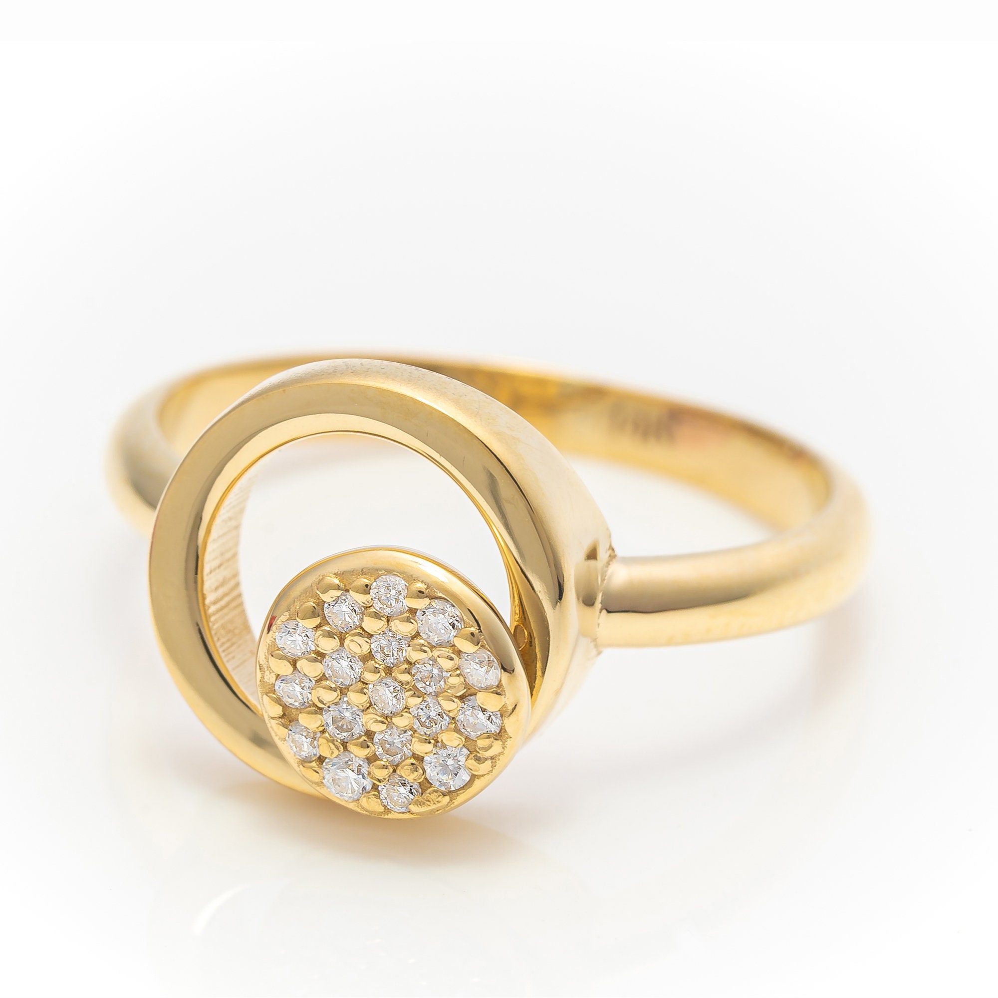 14k Solid Gold Round Ring, Real Gold Unique Design Circle Ring ...