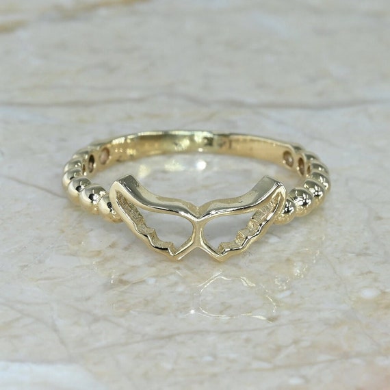 True Angel Rings 14k Solid Gold Angel Wings Ring / Real Gold Guardian Angel - Etsy