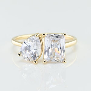 Solid Gold Toi et Moi Ring, Real Gold Premium You & Me Ring, Handmade Fine Jewelry By Selanica