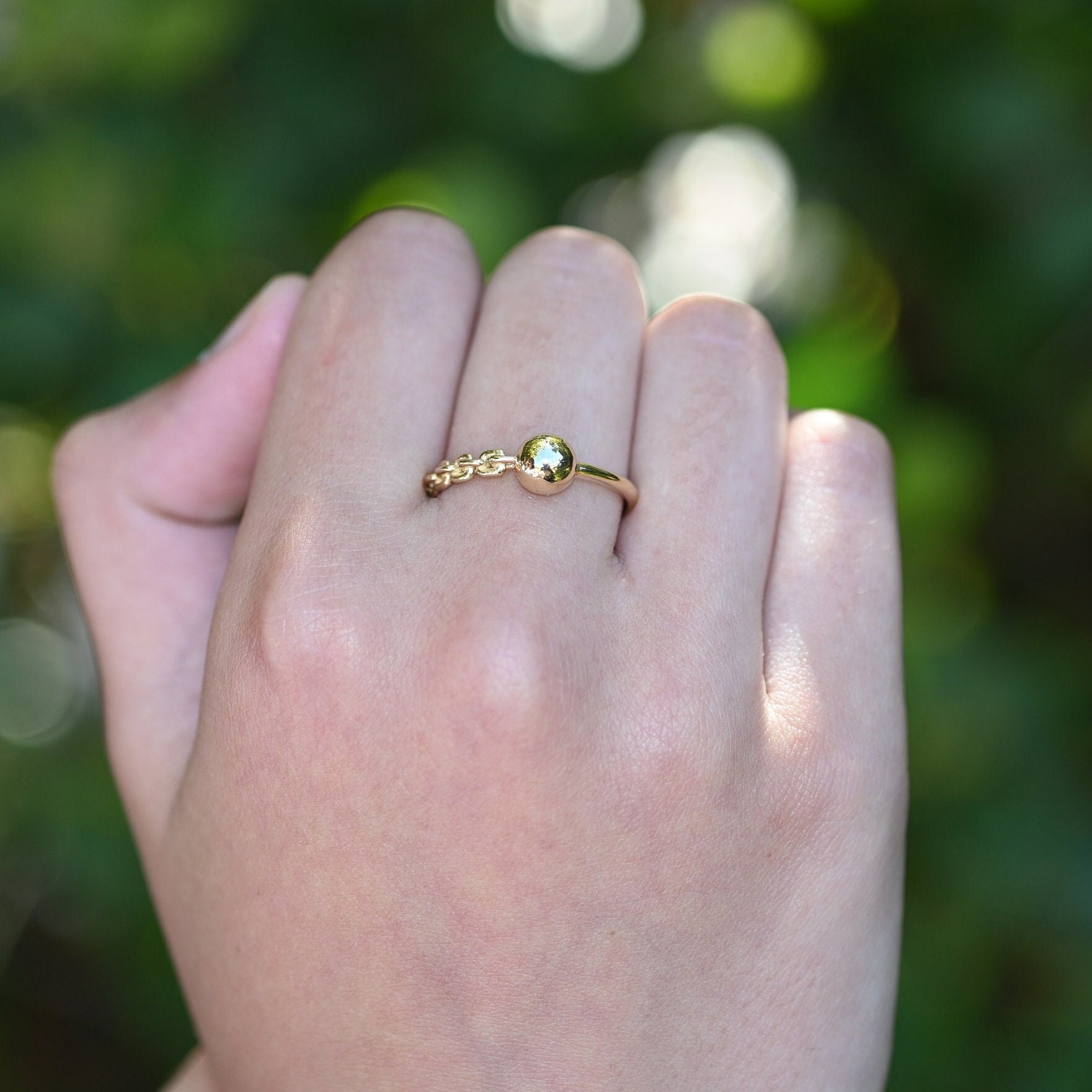 Solid Gold Ball Ring Premium Ball Ring Real Gold Ball Ring Unique Design Ball Ring With Chain Band Handmade Fine Jewelry By Selanica