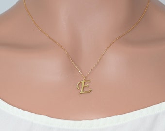 14k Solid Gold Medium Size Letter Necklace / Real Gold Initial Necklace / Handmade Personalized Jewelry By Selanica