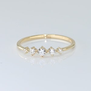 14k Solid Gold Dainty Cluster Ring / Real Gold Unique Design Premium Ring For Her / Handmade Fine Jewelry By Selanica image 3