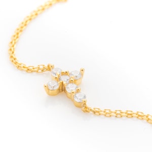 Solid Gold Cross Bracelet: Moissanite Double Chain, Fine Jewelry