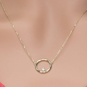 Solid Gold Dainty Open Circle Necklace, Real Gold Round Pendant, 14k Premium Circle Necklace For Her, Handmade Fine Jewelry by Selanica