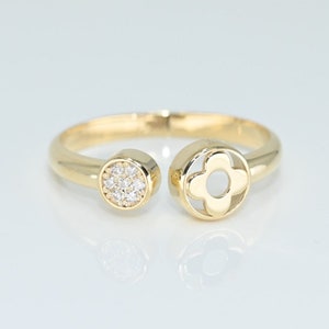 Solid Gold Clover Ring: Moissanite Floral Open Band