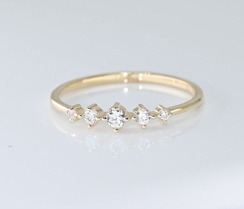 14k Solid Gold Dainty Cluster Ring / Real Gold Unique Design Premium Ring For Her / Handmade Fine Jewelry By Selanica image 1