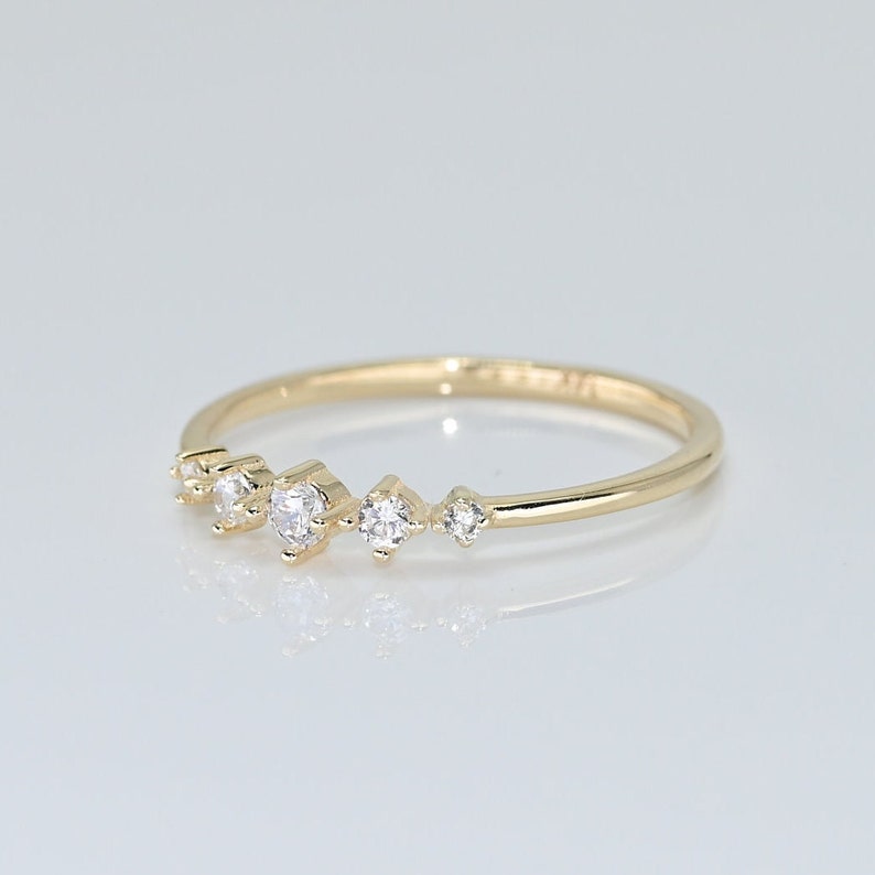 14k Solid Gold Dainty Cluster Ring / Real Gold Unique Design Premium Ring For Her / Handmade Fine Jewelry By Selanica image 5