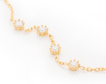 14k Solid Gold Four Stone Bracelet, Real Gold Premium Bracelet For Her, Handmade Fine Jewelry by Selanica