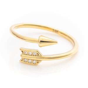 Solid Gold Arrow Ring, Real Gold Sideways Arrow Wrap Around Ring, Handmade Fine Jewelry By Selanica