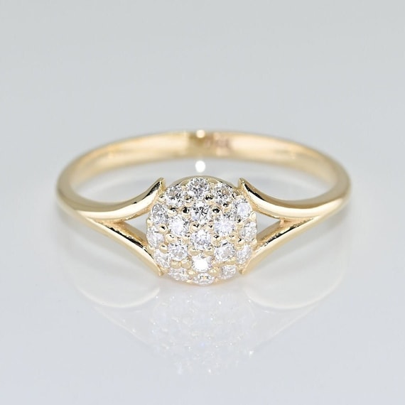 Solid Gold Dainty Round Cluster Ring Real Gold Unique Design