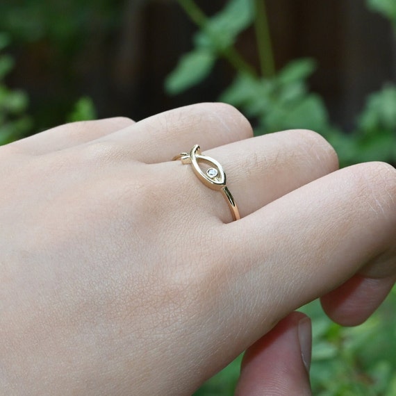 14k Solid Gold Fish Ring, Real Gold Fish Ichthys Ring, Christian