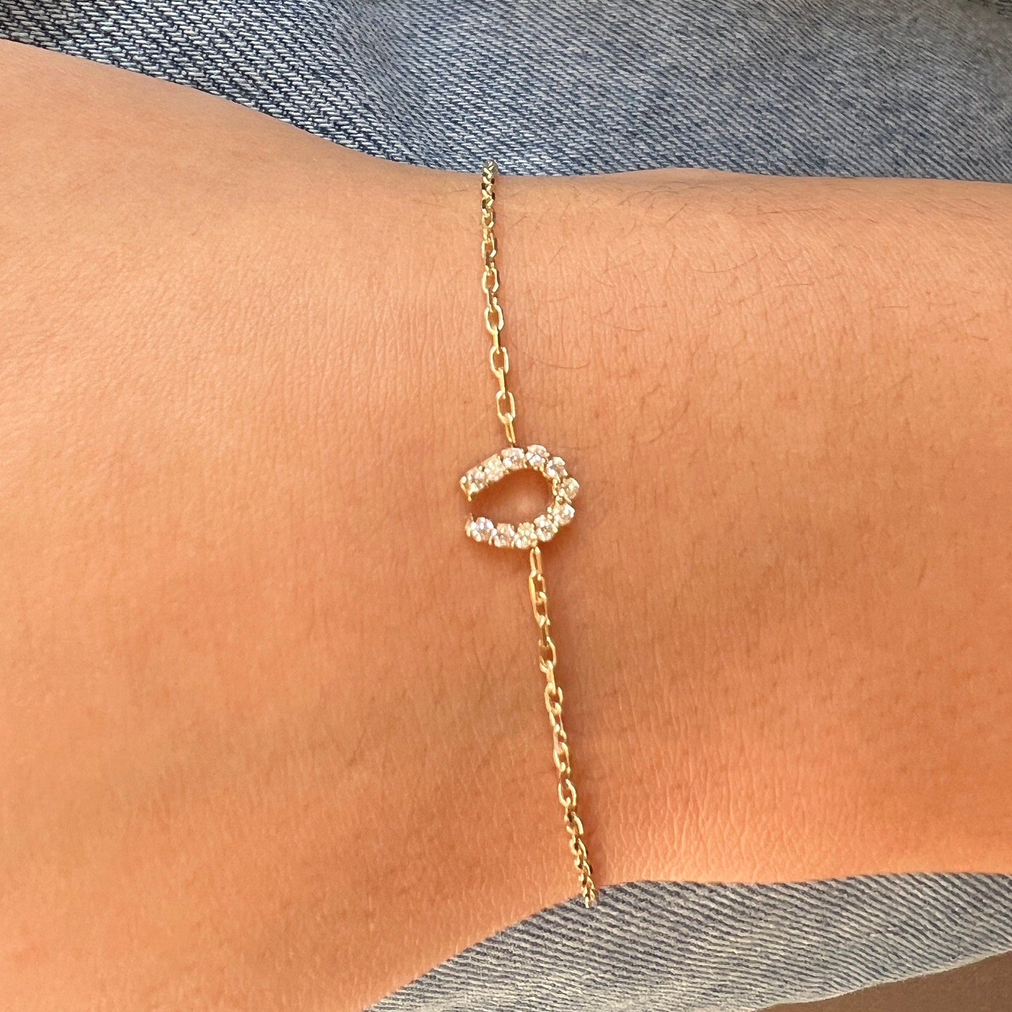 Solid Gold 14k Horse Shoe Bracelet, Dainty Chain Bracelet, Real Gold Lucky Horse Shoe Bracelet For Her, Handmade Fine Jewelry by Selanica