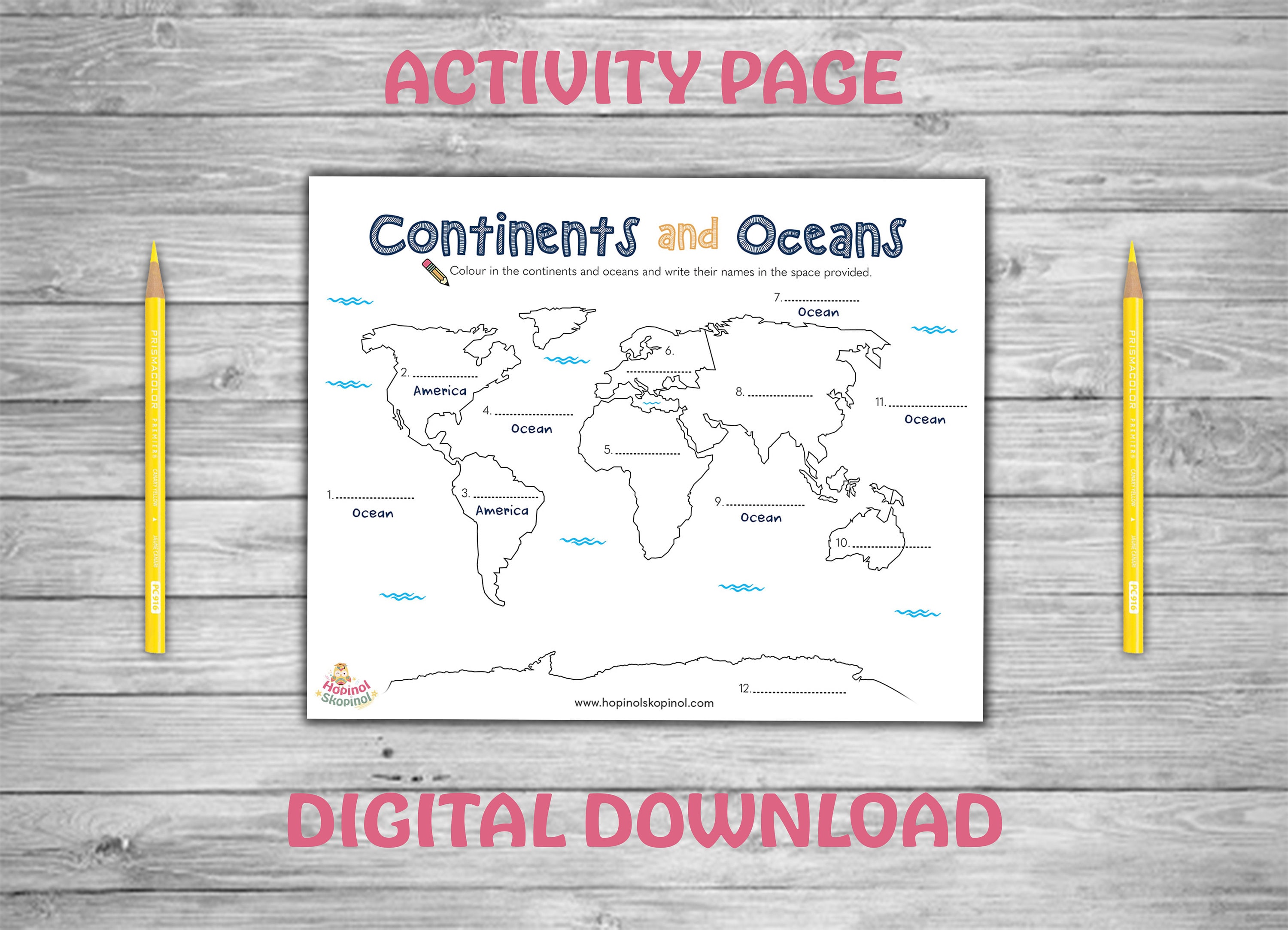 Activity Page Printable Continents and Oceans. Kids Activity - Etsy