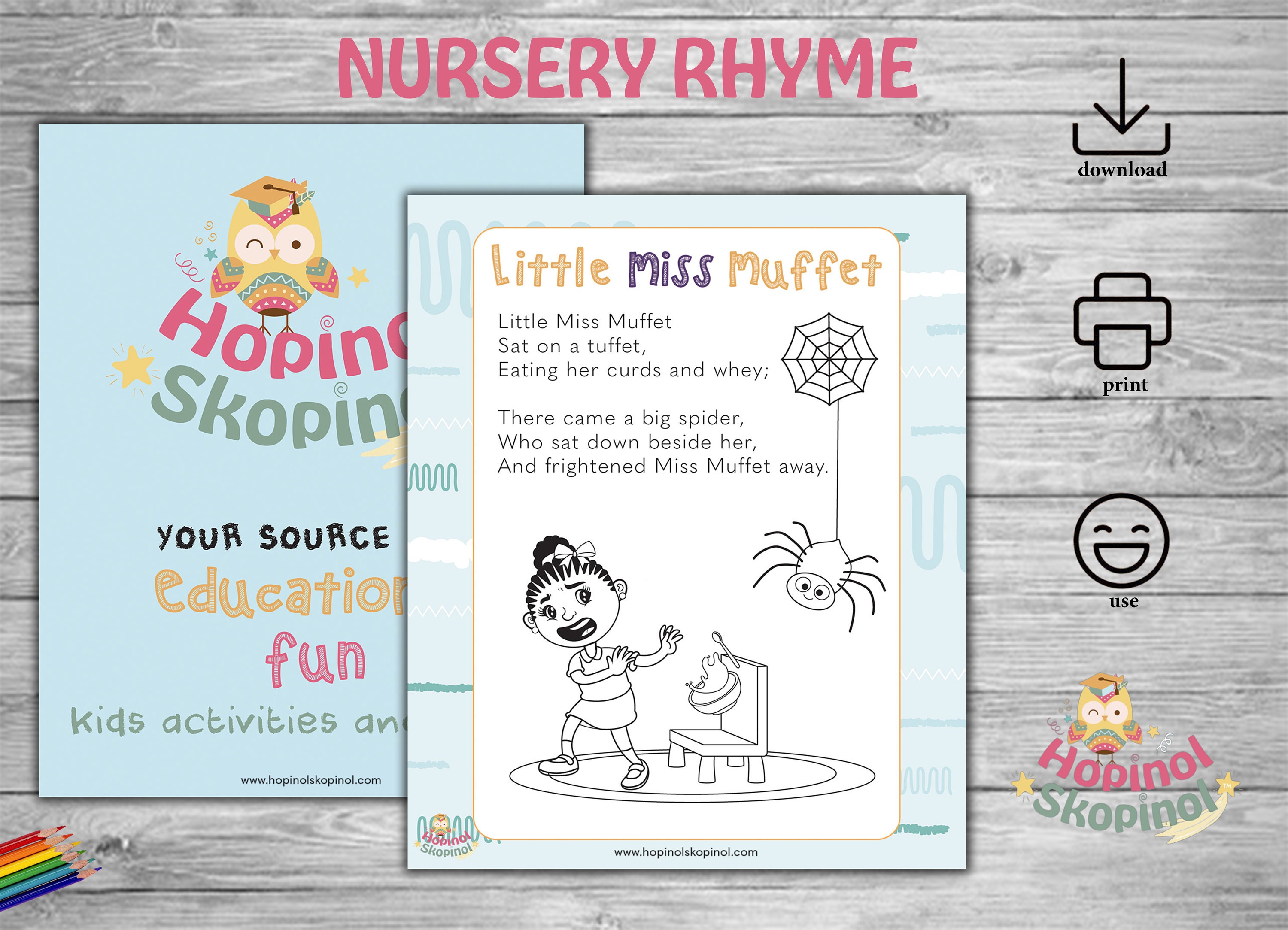 Nursery Rhyme Colouring Page Little Miss Muffet. Kids - Etsy