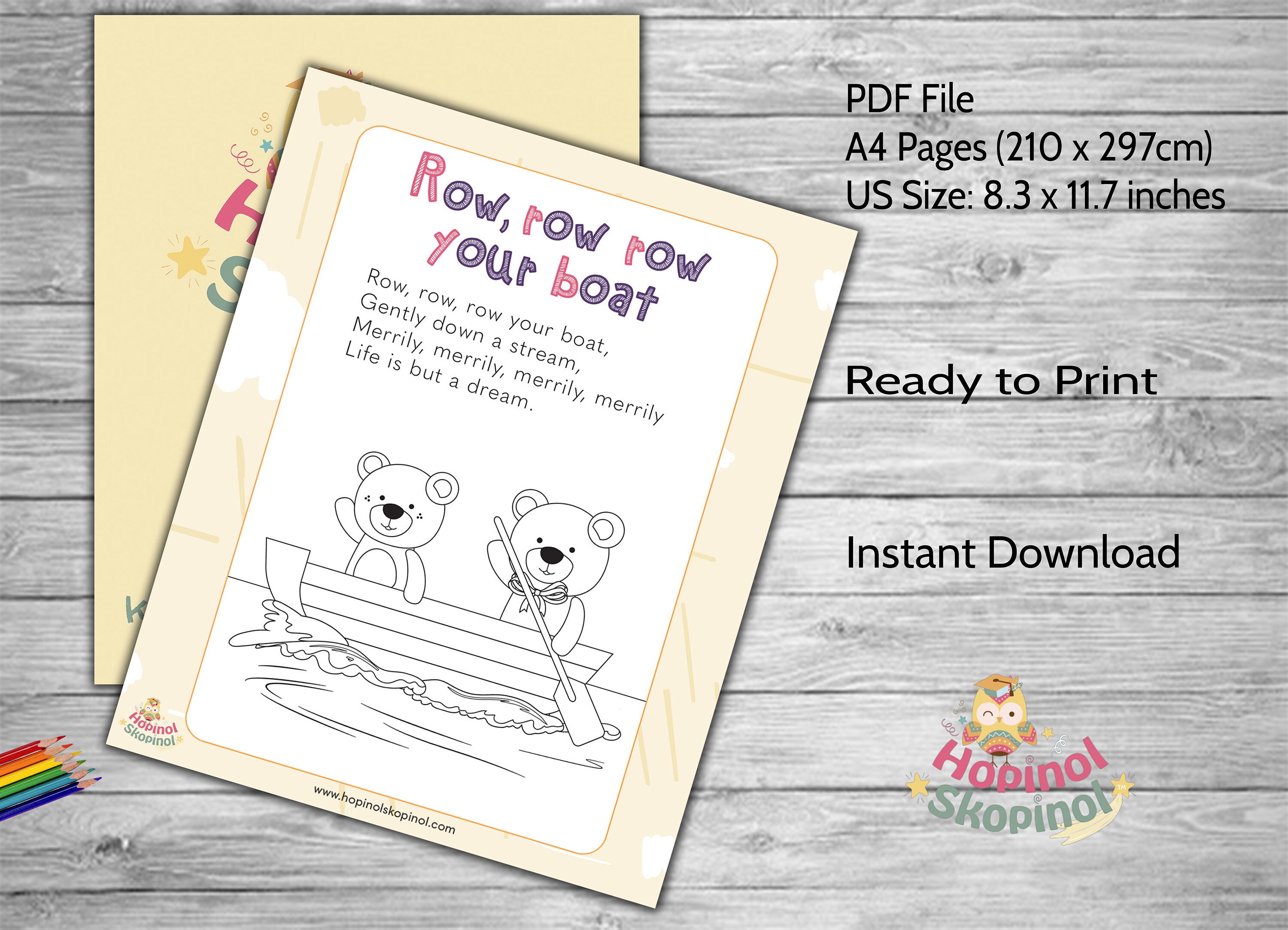 Nursery Rhyme Colouring Page Row Your Boat. Coloring Pages - Etsy