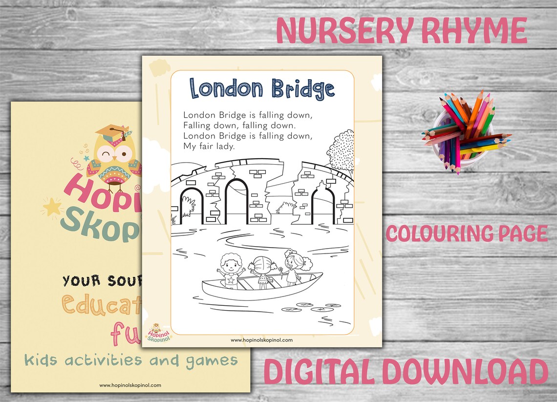 Nursery Rhyme Colouring Page London Bridge. Kindergarten - Etsy