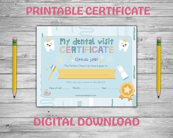 Printable Certificate - Dental Visit Certificate, Congratulations Certificate, Good Behaviour Reward, Kids Certificate Of Achievement PDF