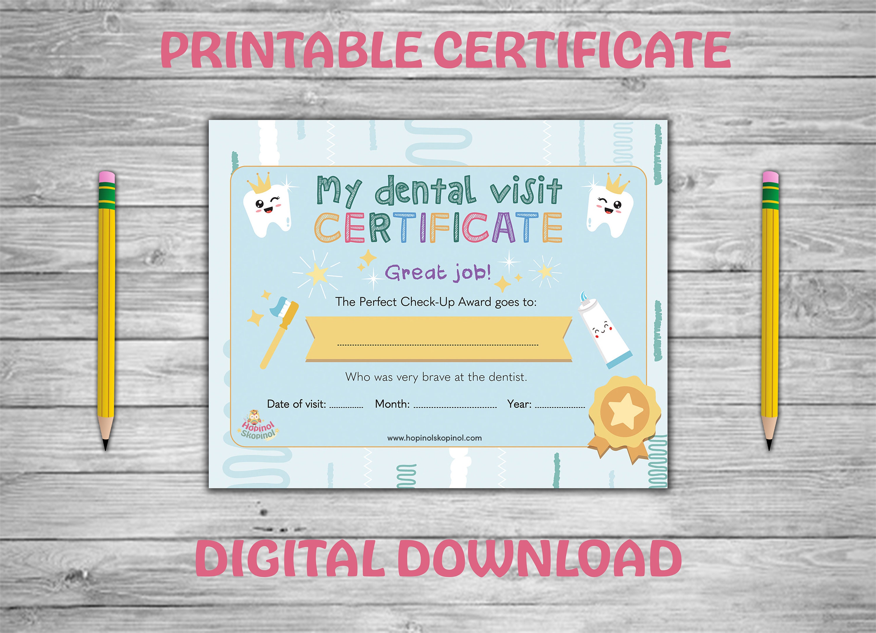 Printable Certificate Dental Visit Certificate Etsy Printable Certificate Dental Visit Certificate Etsy