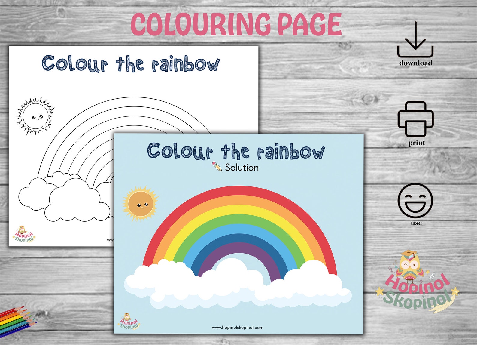 Colouring Page Printable Rainbow. Kids Colouring Page - Etsy