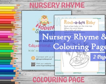 Nursery Rhyme Colouring Page – Rock a bye baby. Kids Colouring Page, Toddler Activity, Preschool Learning, Kids Fun Activity, PDF Download