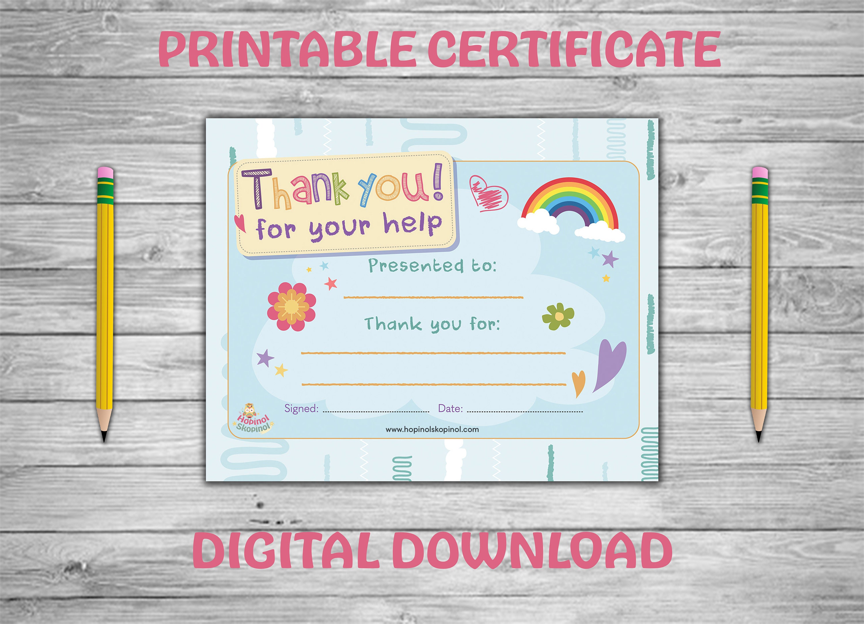 Printable Certificate Thank You Certificate Kids Keepsake - Etsy
