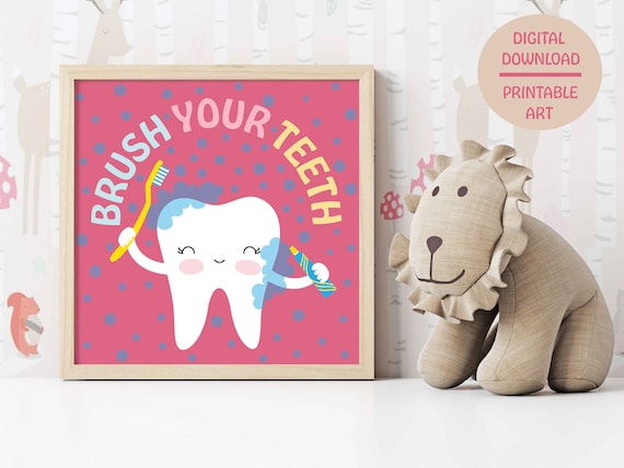 Brush Your Teeth Printable Wall Art Kids Bedroom Art Kids | Etsy