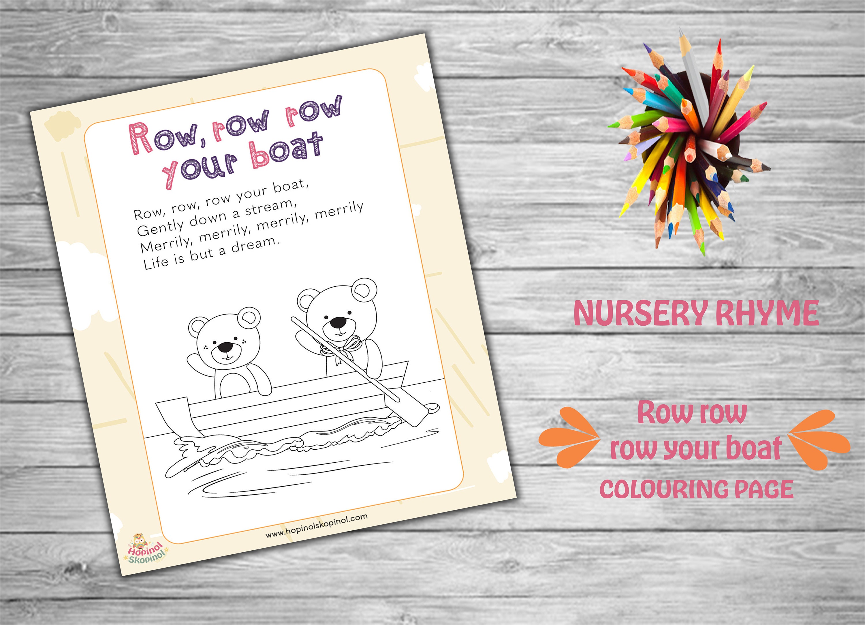 Nursery Rhyme Colouring Page Row Your Boat. Coloring Pages - Etsy
