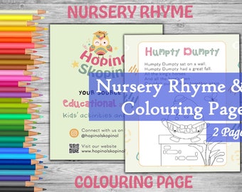 Nursery Rhyme Colouring Page -Humpty Dumpty. Kids Colouring Page, Printable Download, Toddler Activity, Preschool Learning, Digital Download