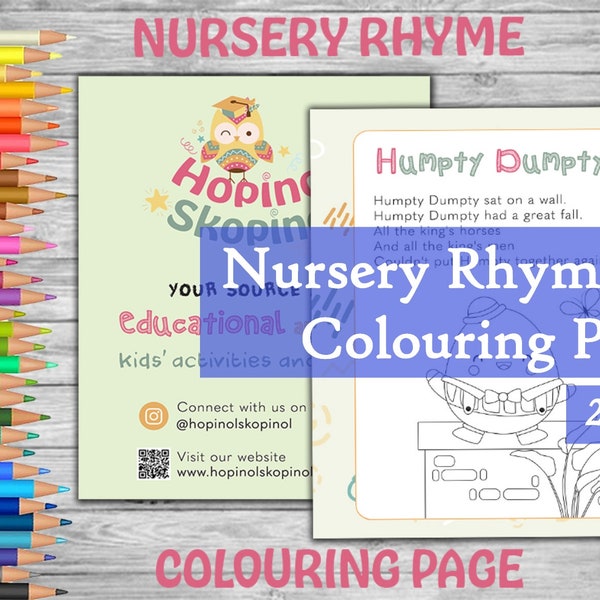 Nursery Rhyme Colouring Page -Humpty Dumpty. Kids Colouring Page, Printable Download, Toddler Activity, Preschool Learning, Digital Download