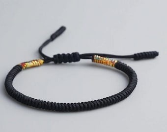 Tibetisch, buddhistisches Glücks-Knoten Armband, handgefertigt f. Glück und positive Energie (schwarz)