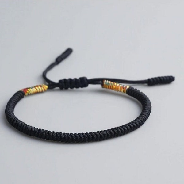 Tibetisch, buddhistisches Glücks-Knoten Armband, handgefertigt f. Glück und positive Energie (schwarz)