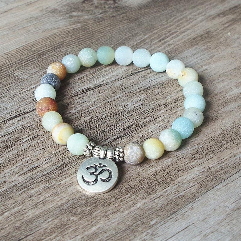 Yoga Amazonite Mala Bracelet - Natural Stone - OM Yoga Amazonite Mala Bracelet - Natural Stone - OM