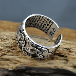 Silver ring 999 - lotus ring Buddhist sutra - mantra