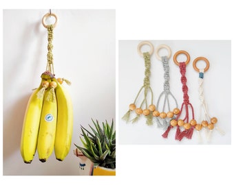 Lichen Green Macrame Banana Hanger,Banana Holder, Fruit Hanger,Banana Bungee, Boho Kitchen Storage,Banana Hook, Fruit Hammock, Space-Saving