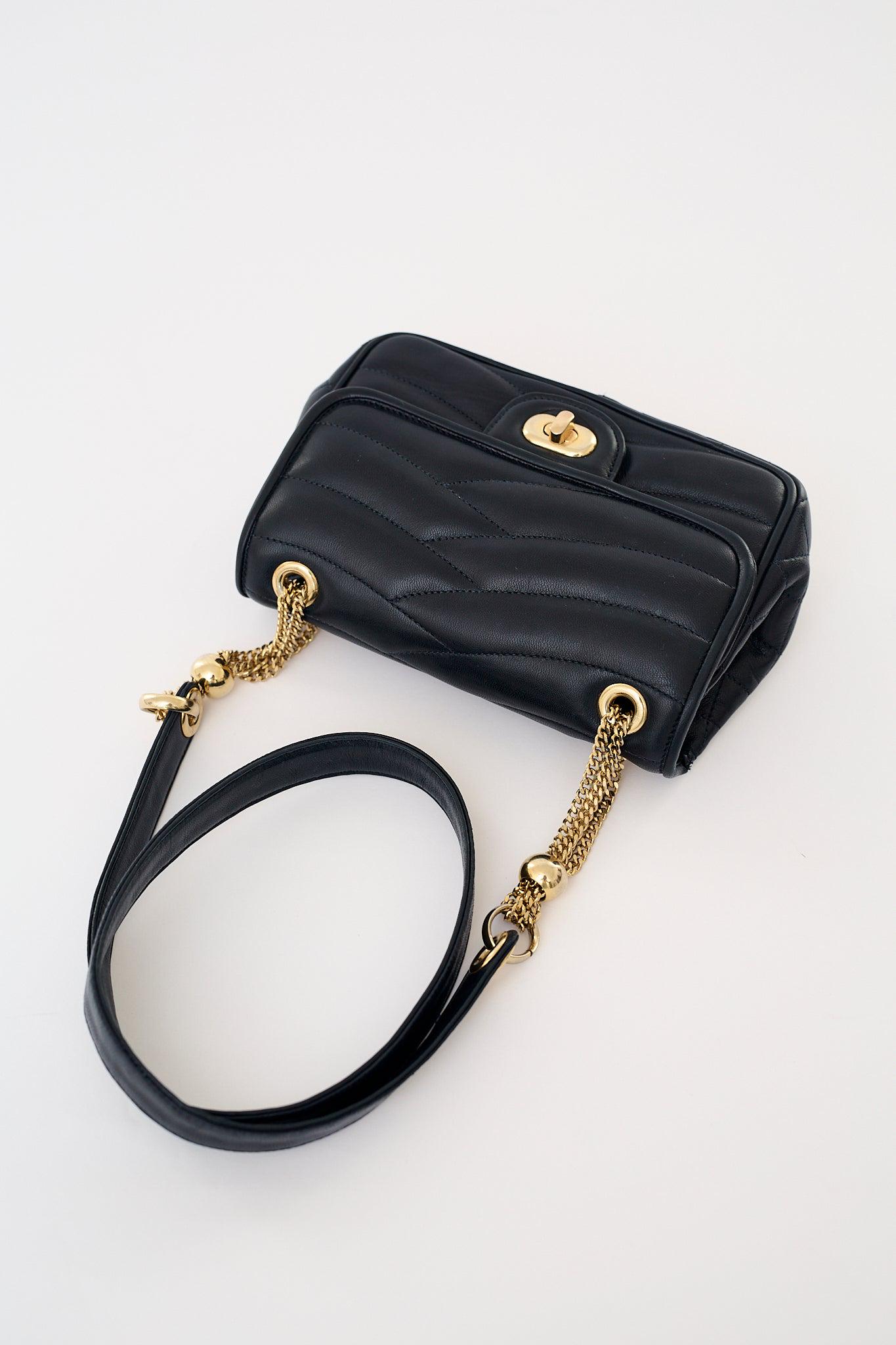Vintage Mini Navy Leather Bag – Quilted Shoulder Bag with Chain Strap