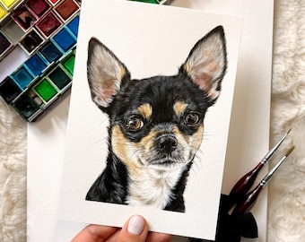 Handmade Watercolor Pet Portrait | Custom Dog or Cat Painting (5x7”)