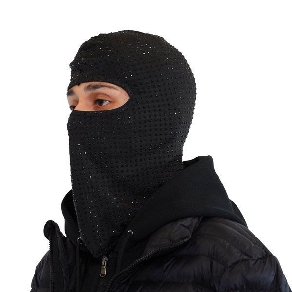 Black Heavy Rhinestone Iced Out Balaclava Ski Mask Featured in the "Utrapped" Lil Baby Documentary VERY LIMITED