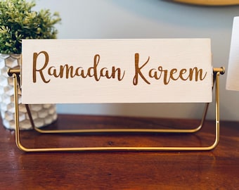 Décoration réversible en bois Ramadan Kareem/Eid Mubarak, décoration Ramadan Eid, cadeau Ramadan, décoration de table Ramadan