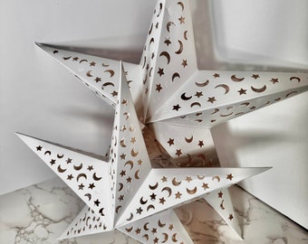 Lot de 2 lanternes étoiles en papier pour le Ramadan et l'Aïd - Croissant de lune, décoration d'étoiles - Décorations de fête islamiques Décoration de table et de fête pour le Ramadan