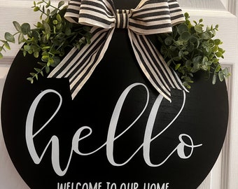 Bonjour, bienvenue dans notre guirlande, accroche-porte, plaque de porte,