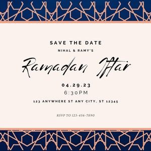 Midnight Elegant Ramadan Iftar Invitation- Digital template| instant download | editable Canva template | Ramadan iftar | Ramadan party