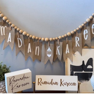 Rustic Wood Bead Garland with Tassels – Ramadan and Eid Decor – Islamic Home Decoration