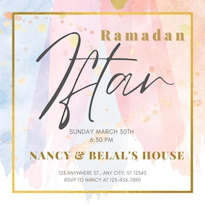 Pastel & Gold Ramadan Iftar Invitation- Digital template| instant download | editable Canva template | Ramadan iftar | Ramadan party