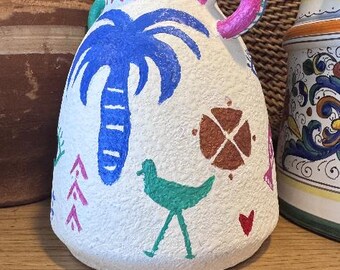 Vase mauvais œil peint à la main | Décoration bohème méditerranéenne | Vase symbole coloré | Petit vase en céramique 7 po. | Décoration d'étagère | Cadeau unique