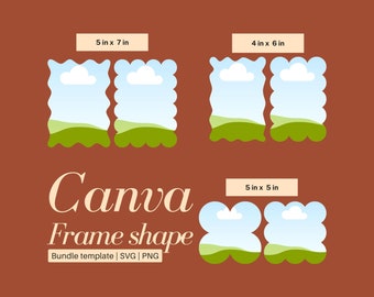 Canva Frame Wavy and Scallop Template Bundle | Wavy Scallop Card shape SVG | Shape Invitation card background | PNG and SVG file