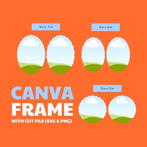 Peut inclure: Cinq cadres Canva imprimables de différentes tailles avec une scène de paysage représentant une colline verte, un ciel bleu et des nuages blancs. Les tailles sont de 5 pouces par 7 pouces, 4 pouces par 6 pouces et 5 pouces par 5 pouces.