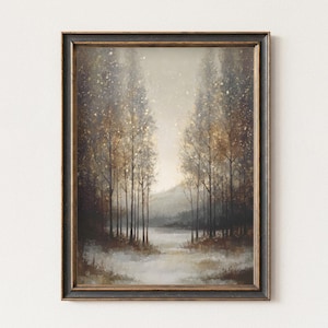 Moody Christmas Wall Art | Vintage Snowy Landscape | Snowy Autumn Print | Dark Christmas Decor | Holiday Cottagecore | Digital Download