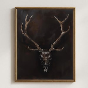 Vintage Deer Wall Art Printable Rustic Antlers, Dark Academia Print, Gothic Farmhouse Decor