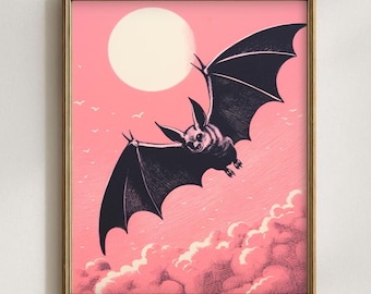 Whimsigoth Bat Art Print, Pastel Goth Decor (Printable)