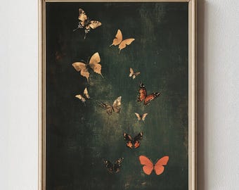 Vintage Butterfly Moth Print, Moody Sage Green Wall Art (Digital Download)